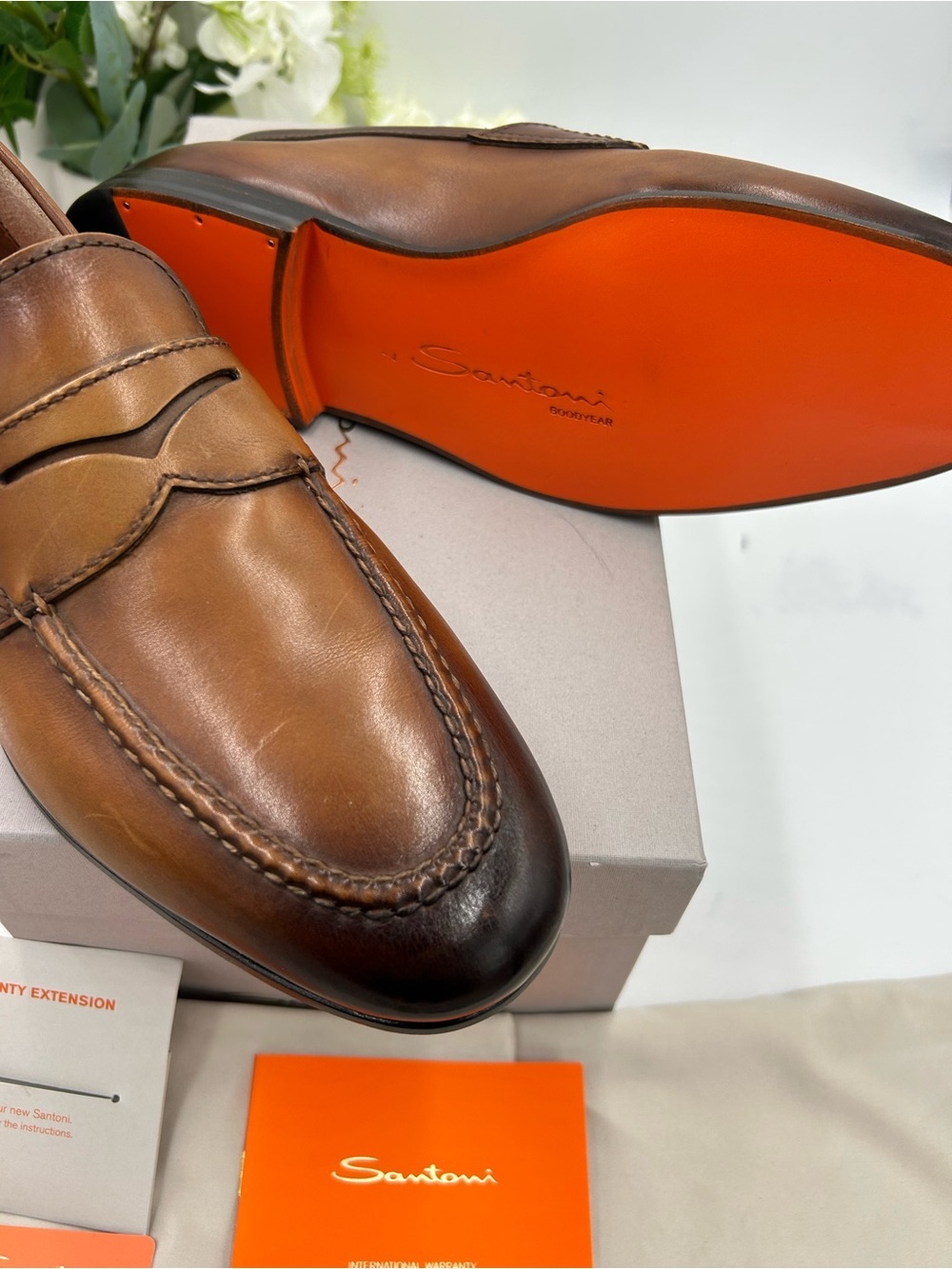 Men's Santoni Carlo soft furnished Leather penny loafers size 8 US made in Italy - Picture 9 of 12